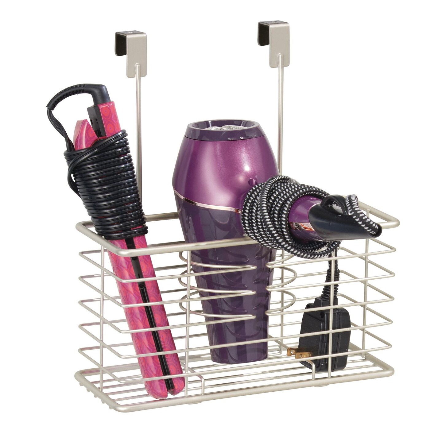 mDesign Metal Over Door Hair Care & Styling Tool Storage Basket