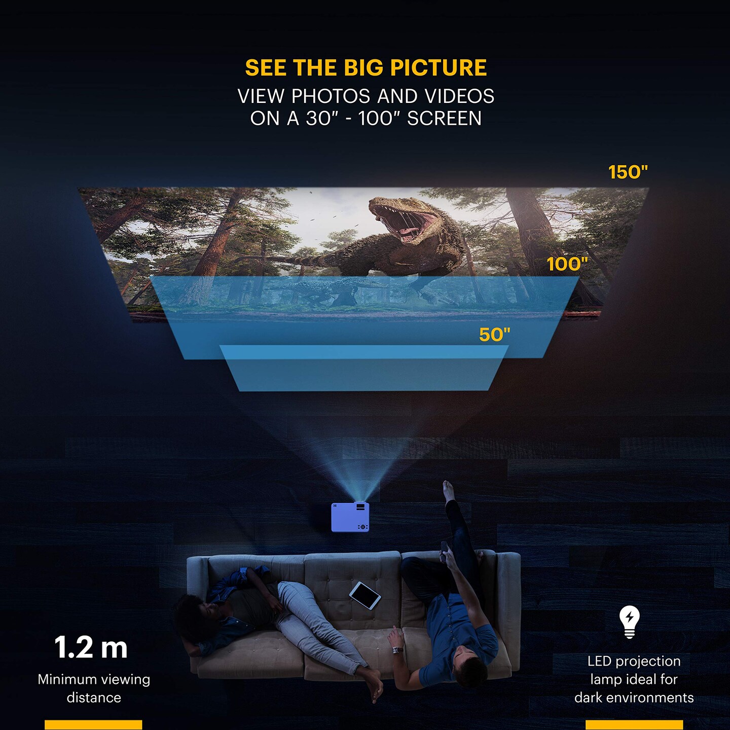 Kodak Flik X7 Home Projector, 720p Portable Projector (Max 1080p HD) with Tripod, &#x26; Case