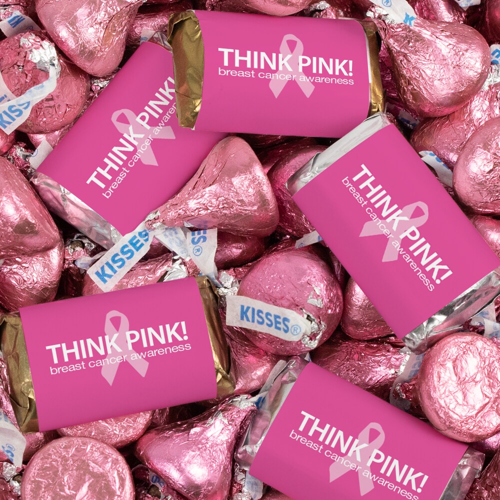 131 Pcs Breast Cancer Awareness Candy Hershey's Miniatures and Kisses by Just Candy (1.65 lbs) - Think Pink Ribbon