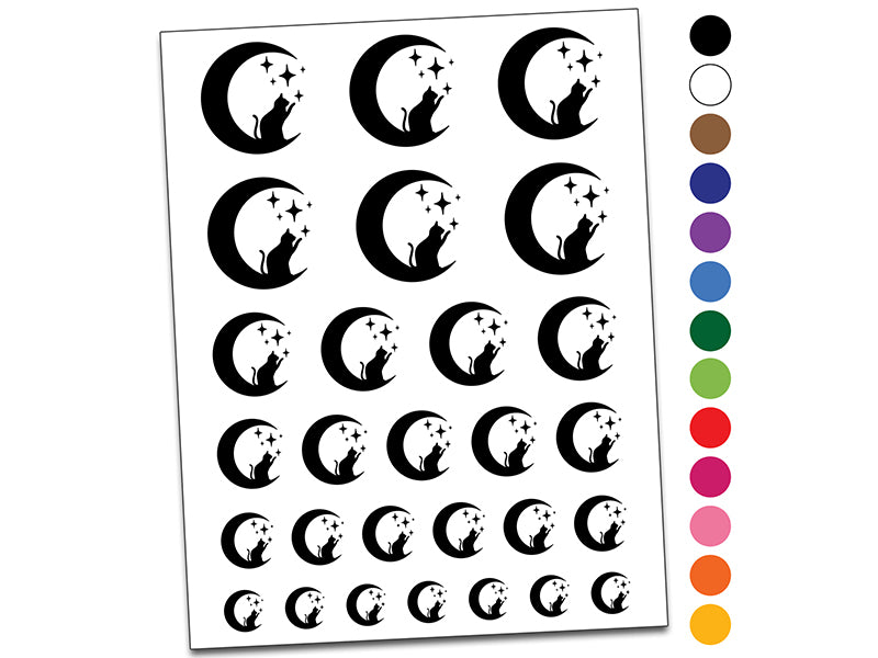 Cat in Moon Playing with Stars Temporary Tattoo Water Resistant Fake