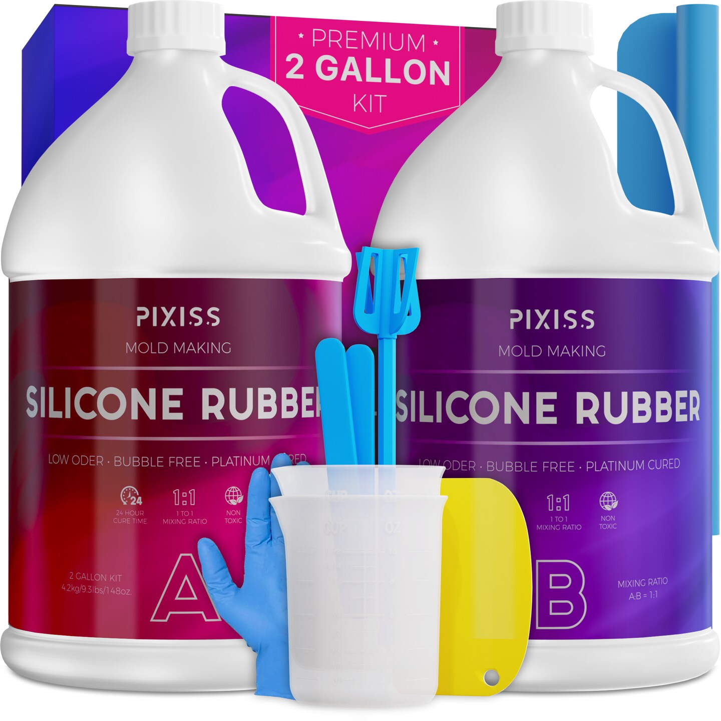 Pixiss Silicone Mold Making Kit 2 Gallon Liquid Silicone Rubber 8.4kg/296oz Kit