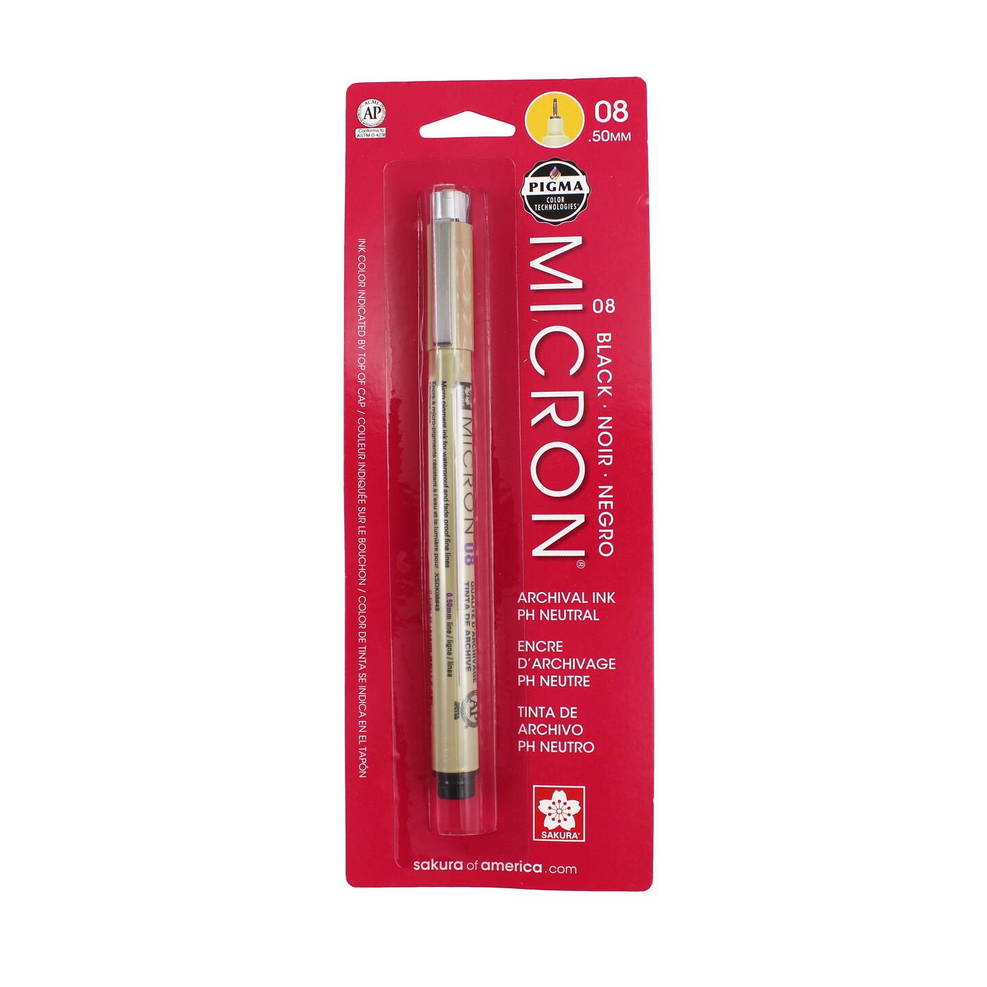 Sakura Pigma Micron Pen, .50Mm, Black 08, Carded Packaging