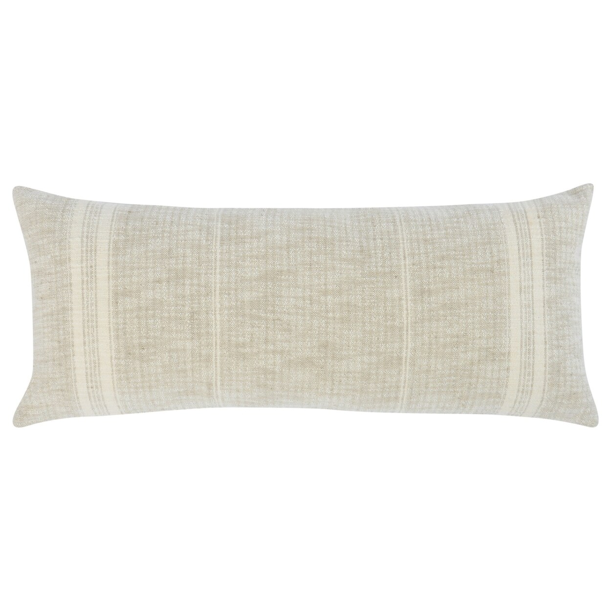 WHite and blue pillows accent a white linen couch placed in a