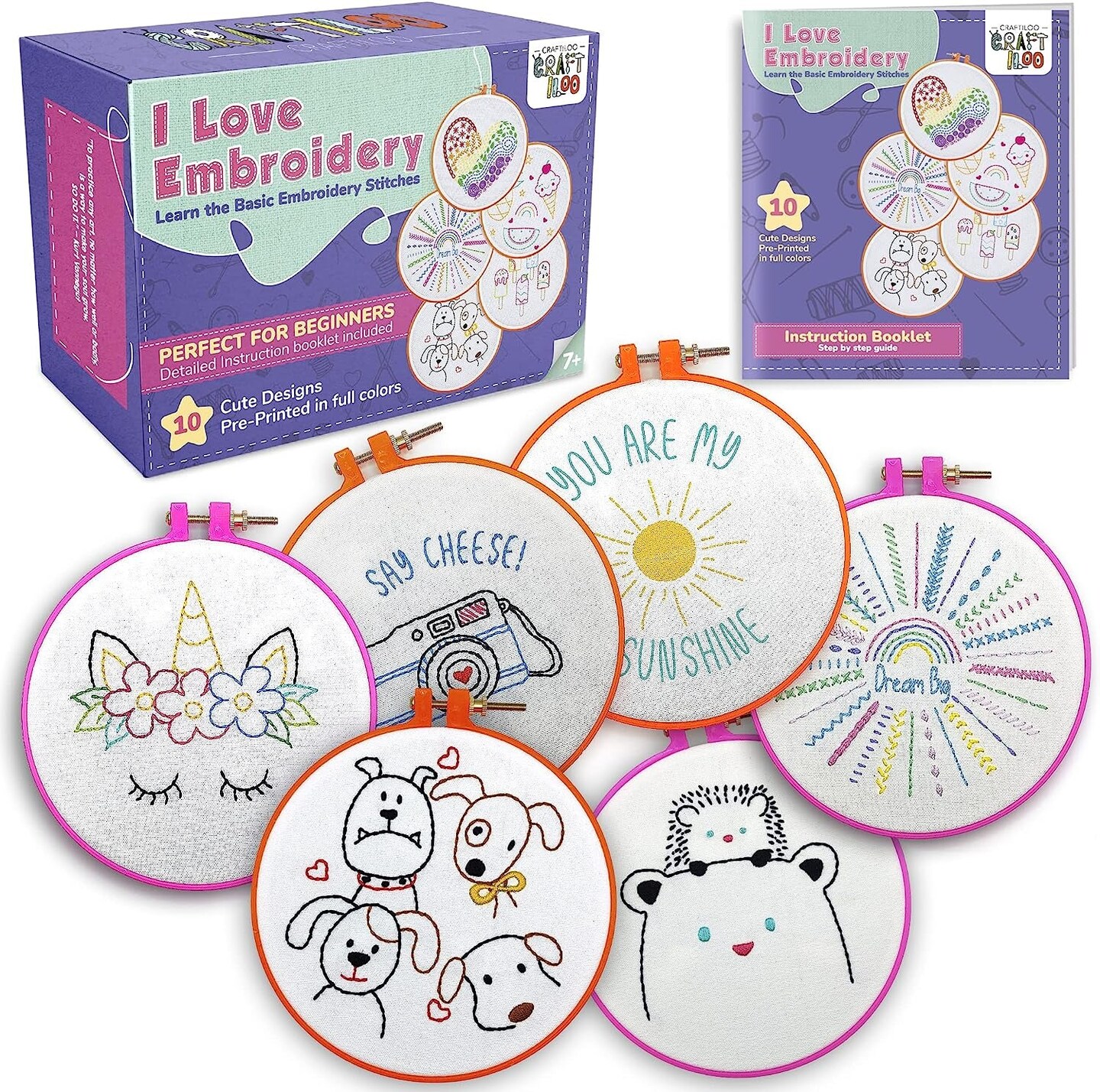 10 PreStamped Embroidery Patterns for Beginners Embroidery Kit for