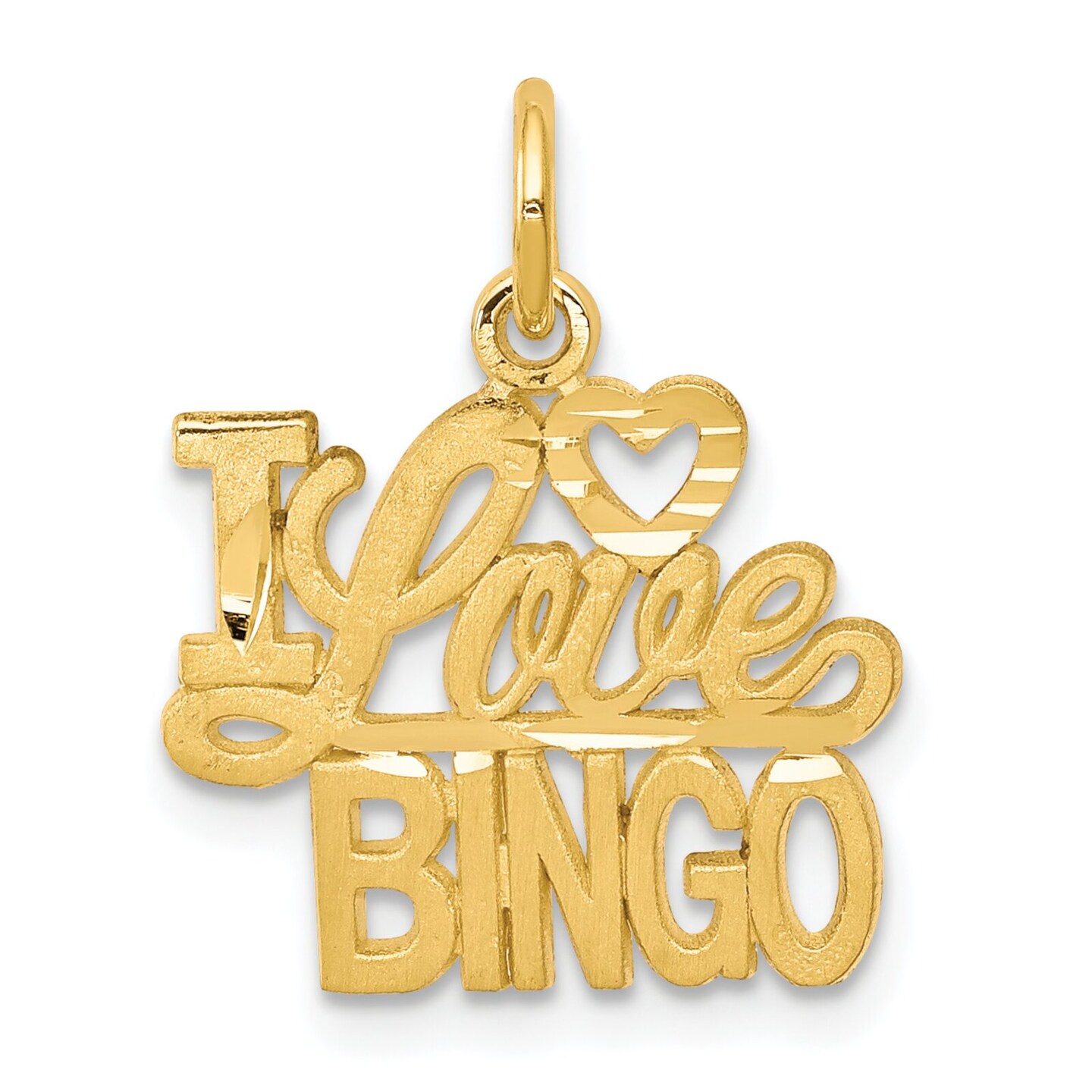 10K Yellow Gold I Love Bingo Charm Diamond-Cut Jewelry 20 X 16mm