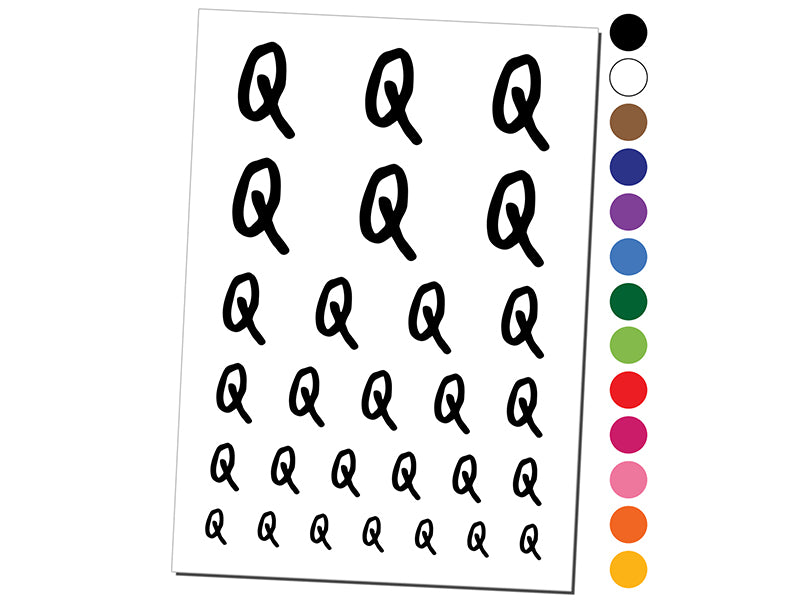 Letter Q Uppercase Felt Marker Font Temporary Tattoo Water Resistant Fake Body Art Set Collection