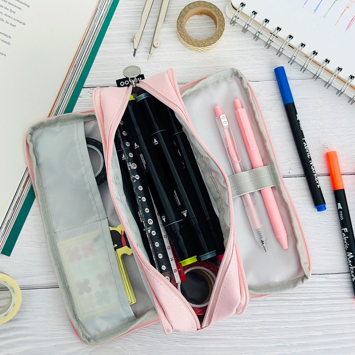 Wrapables Large Capacity Pencil Case, 3 Compartment Pencil Pouch for Stationery Pens