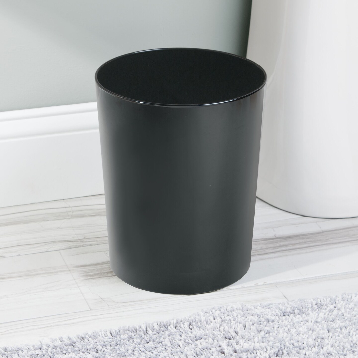 mDesign 2 Piece Steel/Plastic Bathroom Set, Bowl Brush and Trash Can