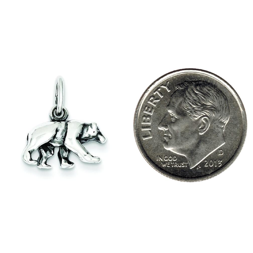Sterling Silver Bear Charm Pendant Animal Jewelry 12mm x 15mm