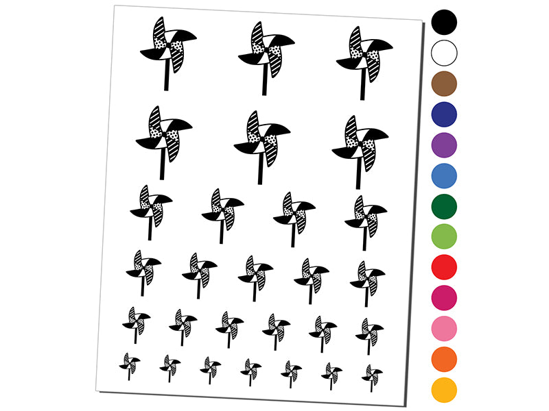 Windmill Pinwheel Temporary Tattoo Water Resistant Fake Body Art Set Collection