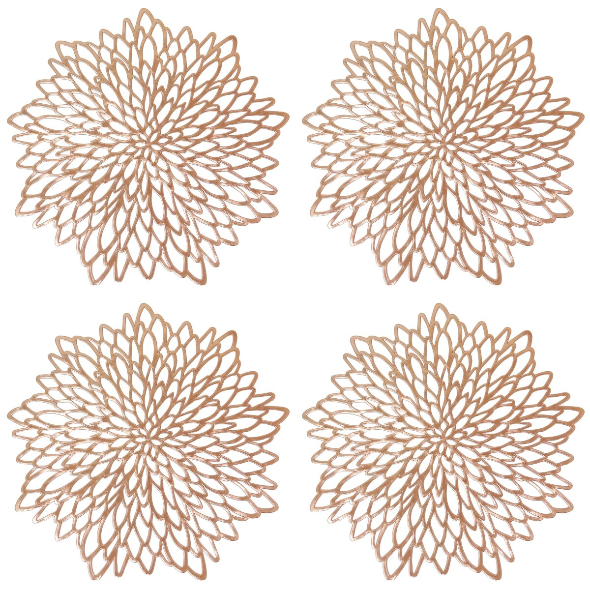 Wrapables Vinyl Metallic Colored Placemats for Weddings, Parties, Special Events (Set of 4), Rose Gold Blossom