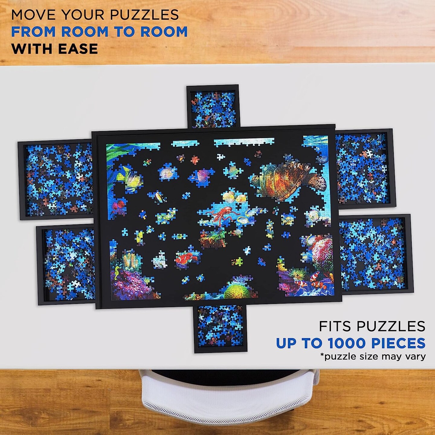 Jumbl 1000 Piece Puzzle Board 23&#x201D; x 31&#x201D; Wooden Jigsaw Puzzle Table &#x26; Trays