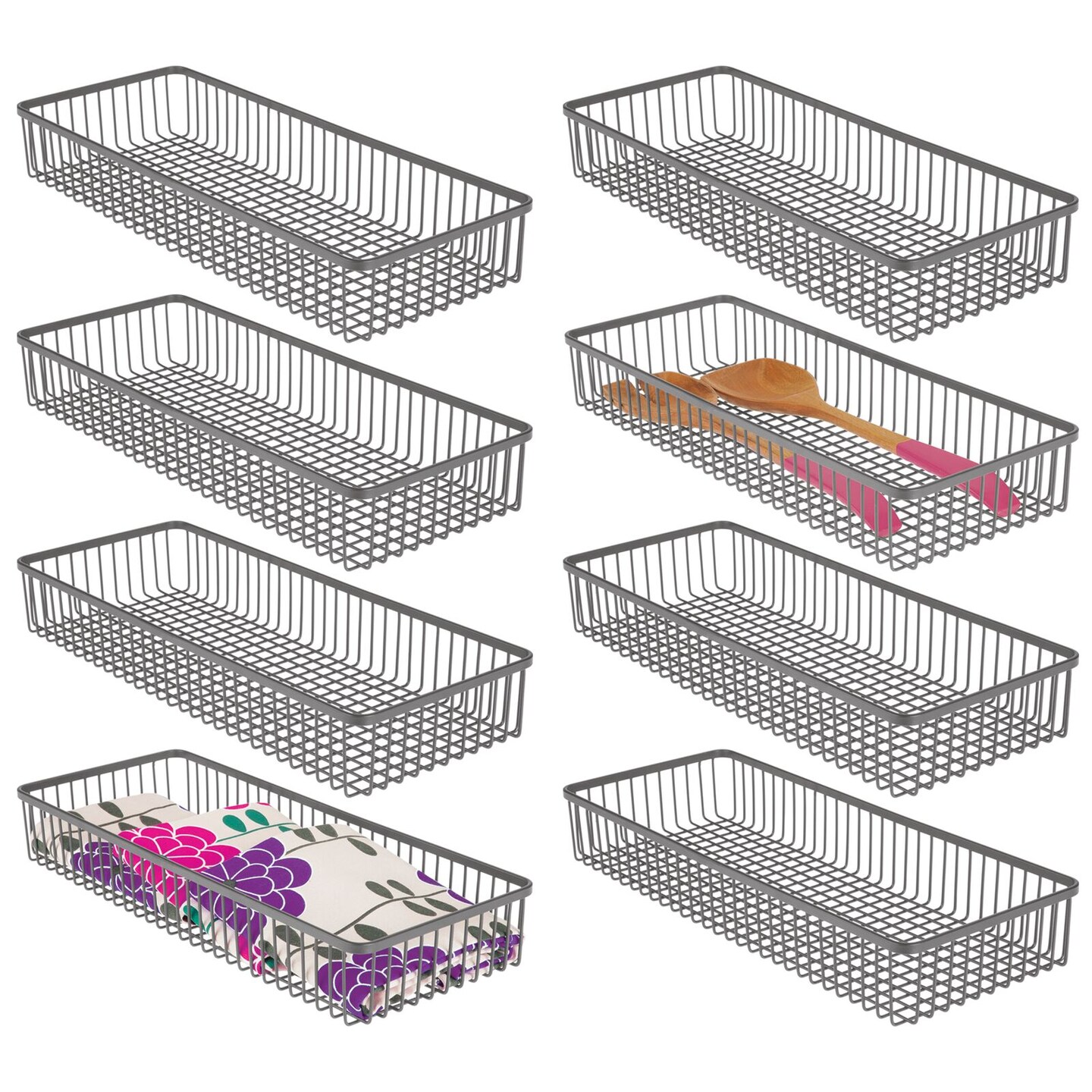 mDesign Metal Kitchen Cabinet Drawer Organizer Tray, 15&#x22; Long - 8 Pack