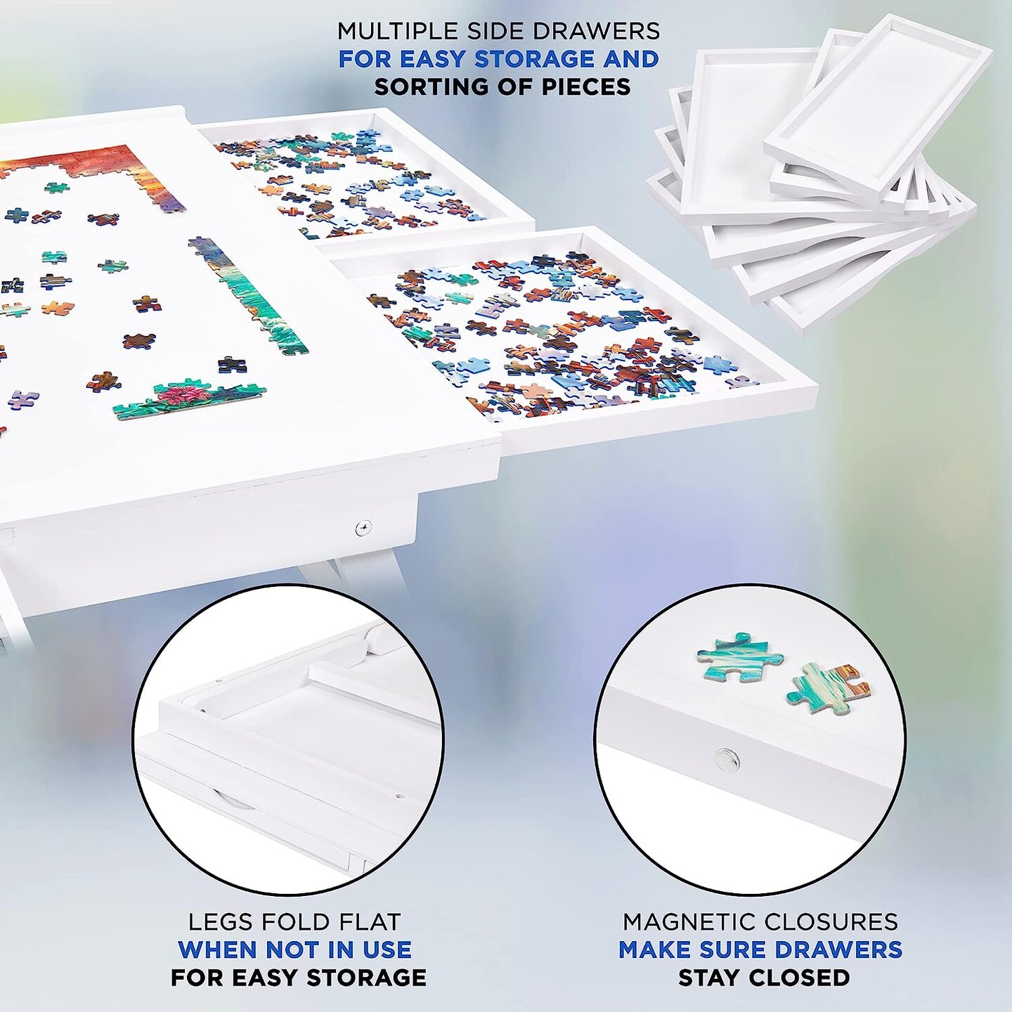 Jumbl 1500 Piece Puzzle Board Rack w/Mat, 27” x 35” Wooden Jigsaw Puzzle Table