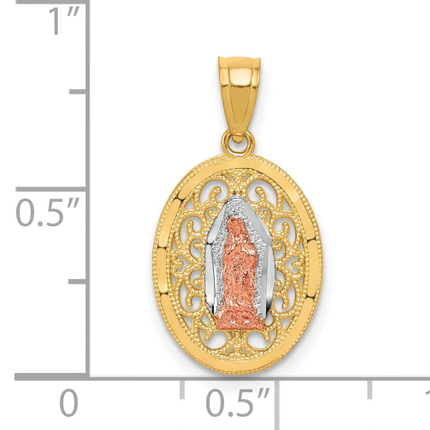 10K Gold Two Tone Our Lady Of Guadalupe Pendant Charm Jewelry 20mm x 11mm