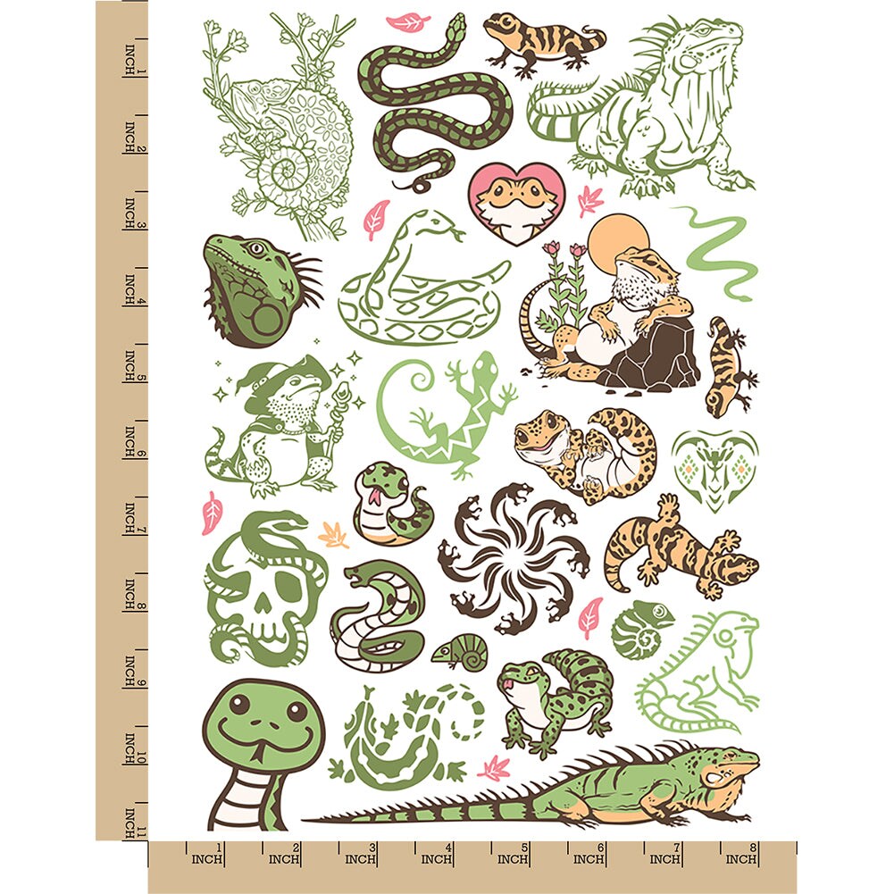 Lizards Reptiles Snakes Temporary Tattoo Water Resistant Fake Body Art Set Collection