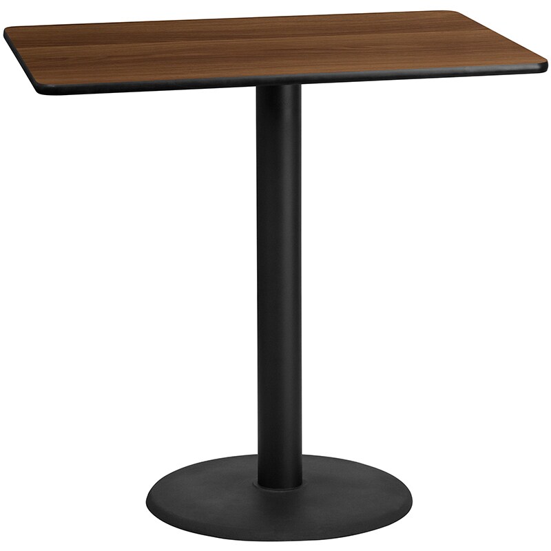 Flash Furniture 30 x 48 Rectangular Walnut Laminate Table Top with 24 Round Bar Height Table Base XU-WALTB-3048-TR24B-GG