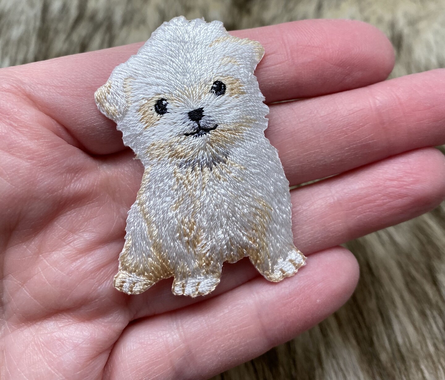Maltese Puppy Dog, Realistic Pets, Embroidered, Iron on Patch