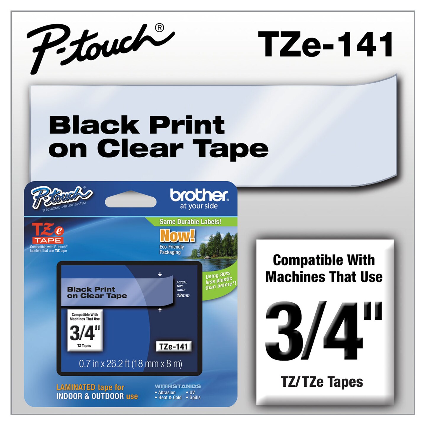 Brother TZe Standard Adhesive Laminated Labeling Tape 0.7 x 26.2 ft Black on Clear