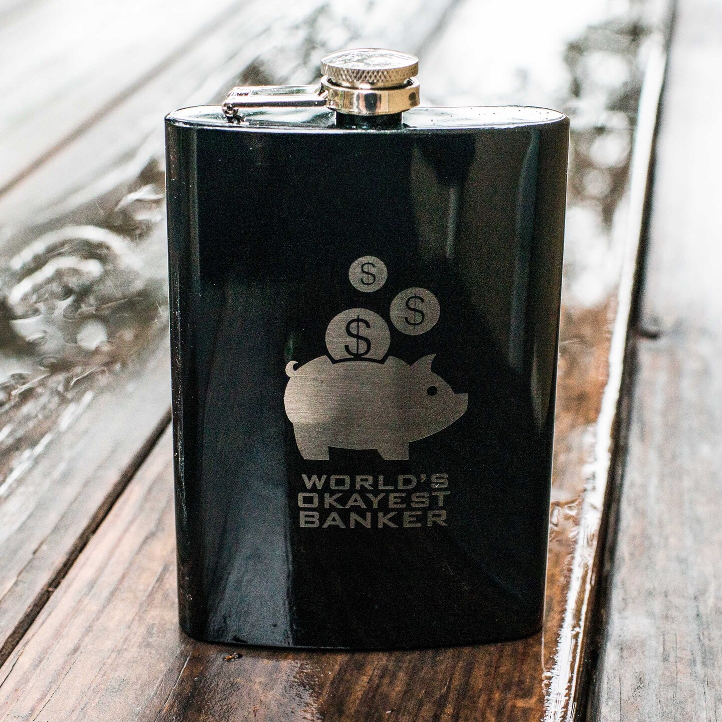 8oz BLACK World's Okayest Banker Flask 8oz BLACK World's Okayest Banker Flask