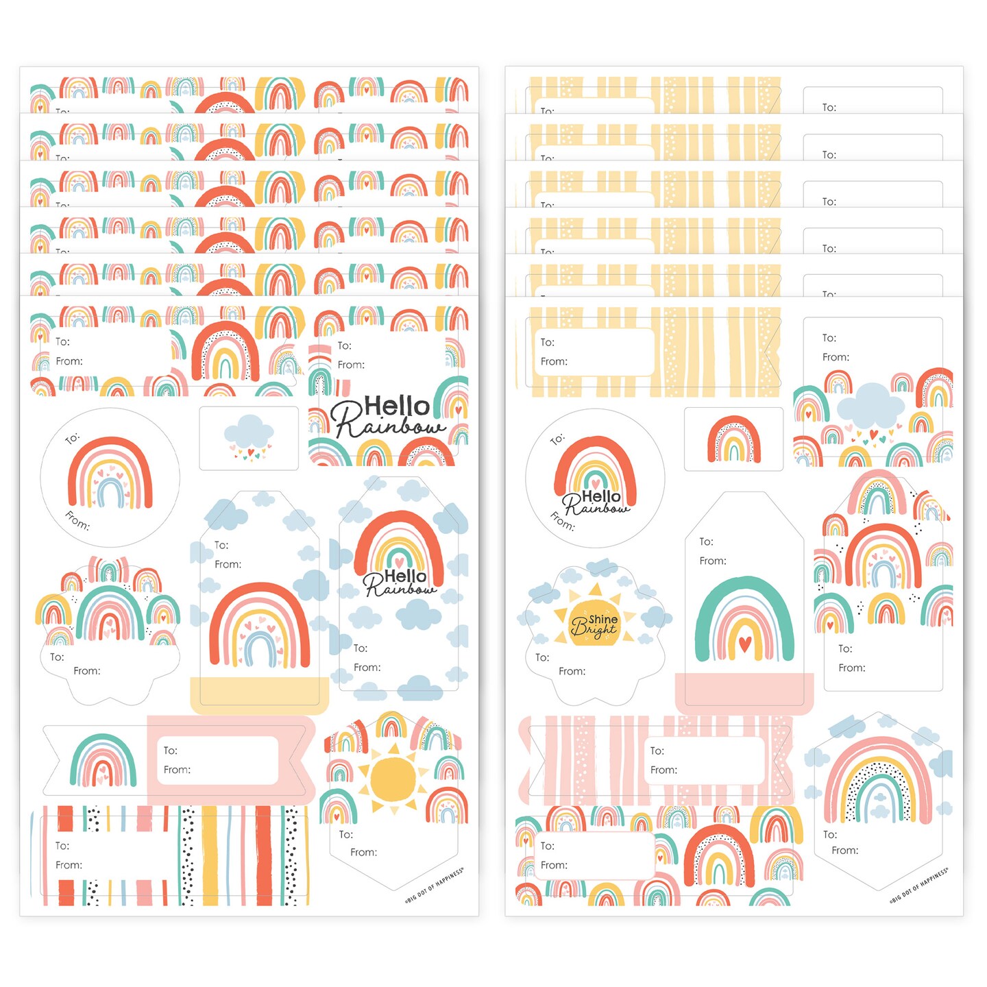 Big Dot of Happiness Hello Rainbow - Assorted Boho Baby Shower and Birthday Party Gift Tag Labels - To and From Stickers - 12 Sheets - 120 Stickers