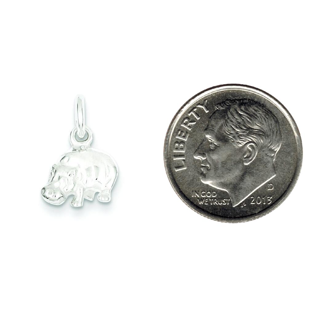 Sterling Silver Hippo Charm Pendant Africa Animal Jewerly 12mm x 11mm