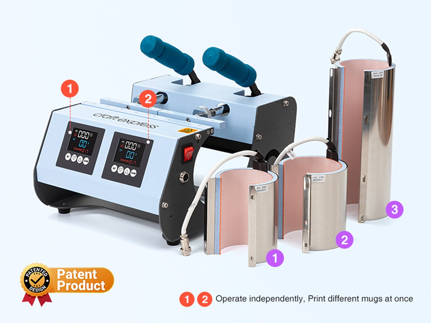 3-in-1 Two Station Mug Press Press - Blue