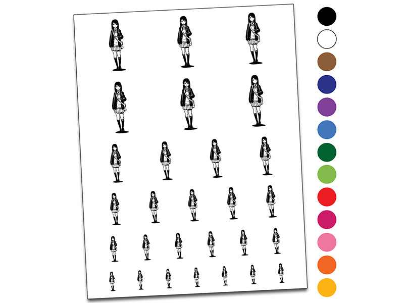 Anime School Girl Student Temporary Tattoo Water Resistant Fake Body Art Set Collection