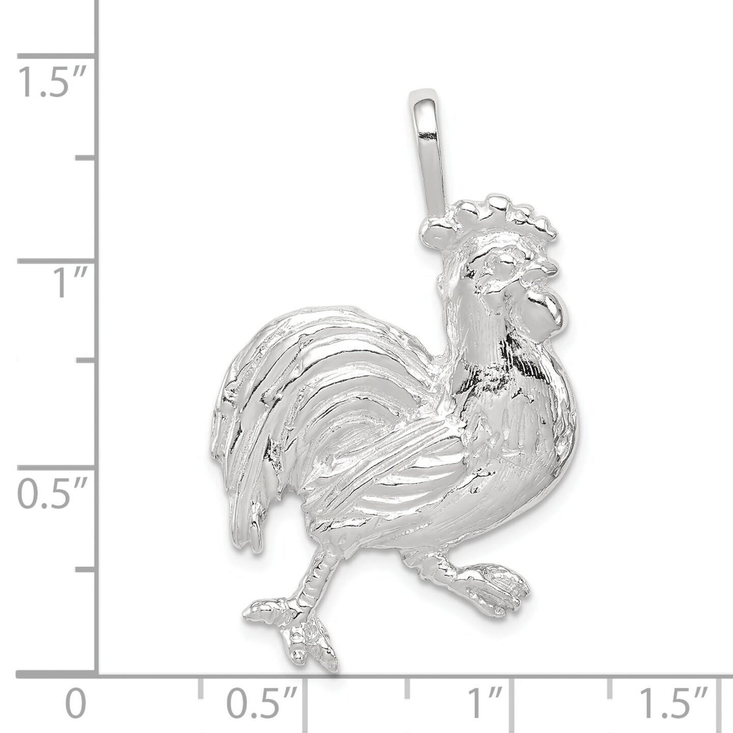 Sterling Silver Rooster Charm Pendant Chicken Jewelry 37mm x 23mm