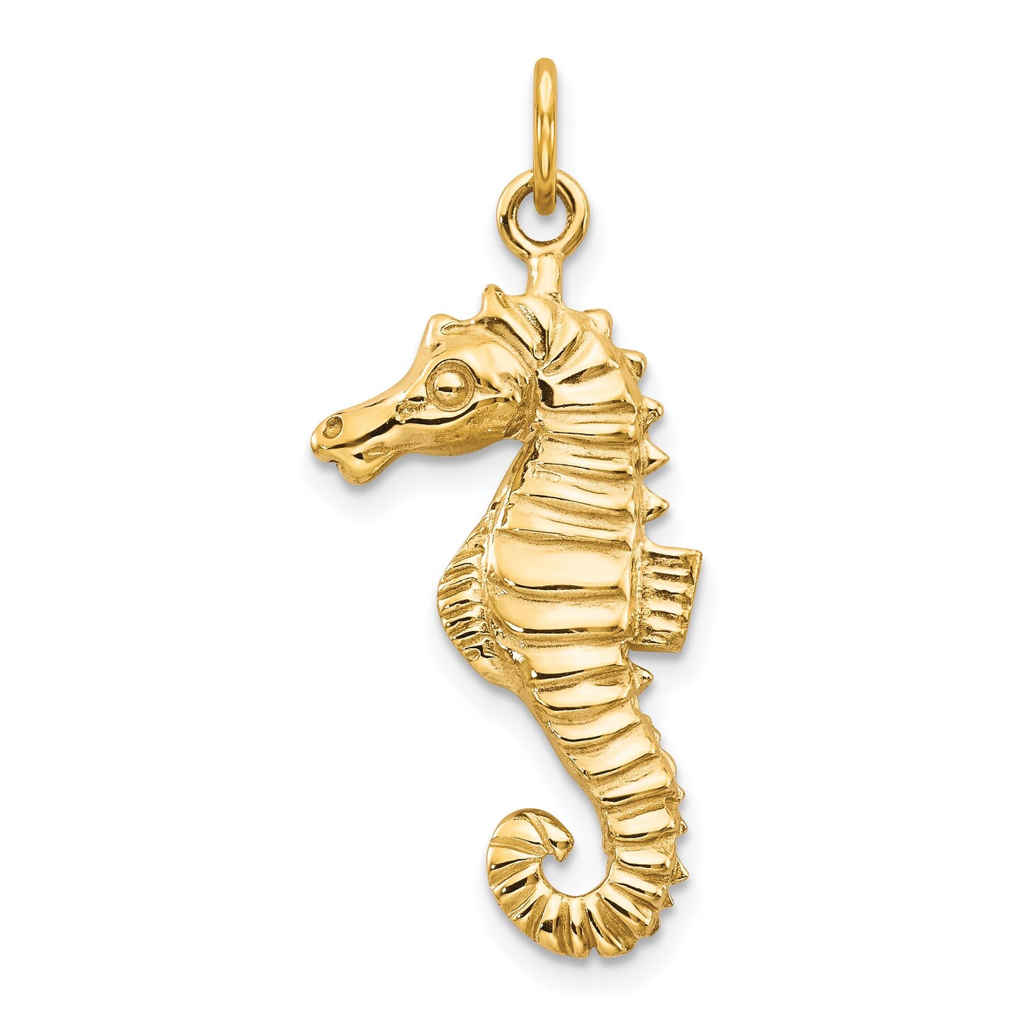 10K Yellow Gold Seahorse Charm Ocean Life Jewelry 30mm x 13mm