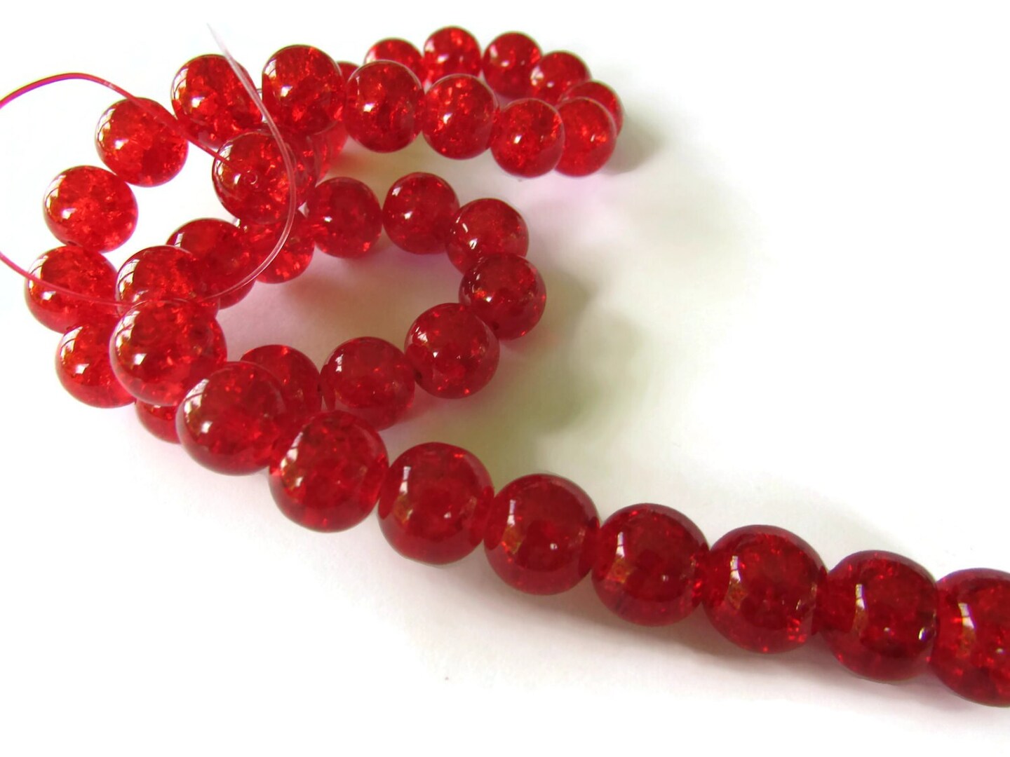 10mm Red Crackle Glass Round Beads