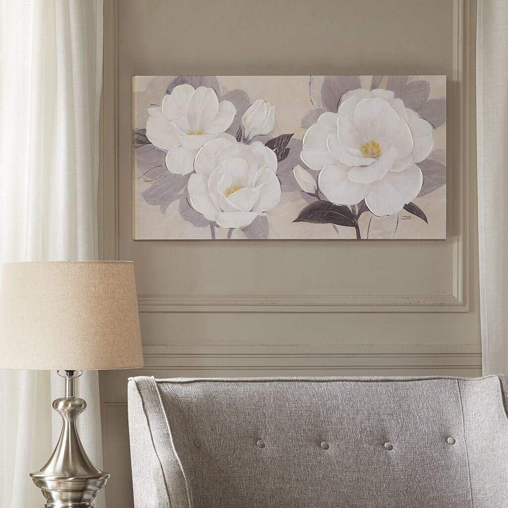 Madison Park Midday Bloom Florals Paint Embellished Canvas White See below