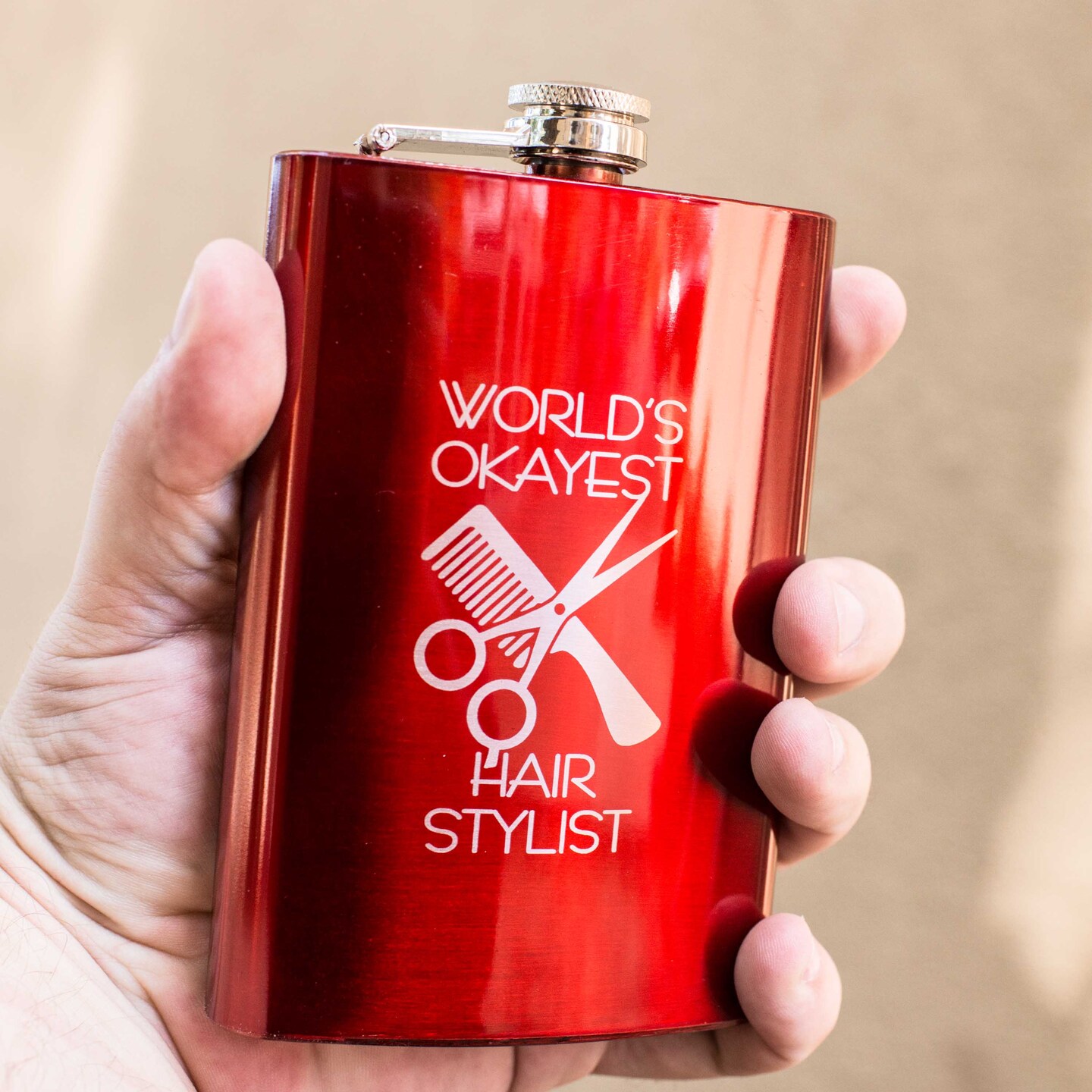 8oz RED World's Okayest Hair Stylist Flask 8oz RED World's Okayest Hair Stylist Flask