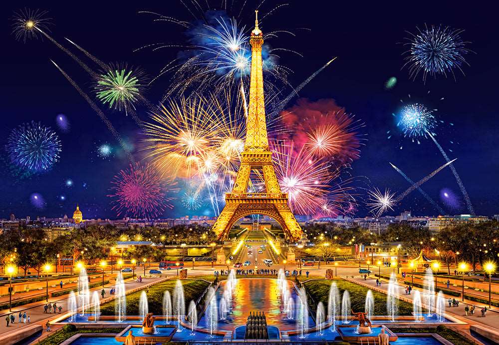 1000 Piece Jigsaw Puzzle, Glamour of the Night, Colorful Eiffel Tower, Paris, Puzzle of France, fireworks in the sky, Adult Puzzle, Castorland C-103997-2