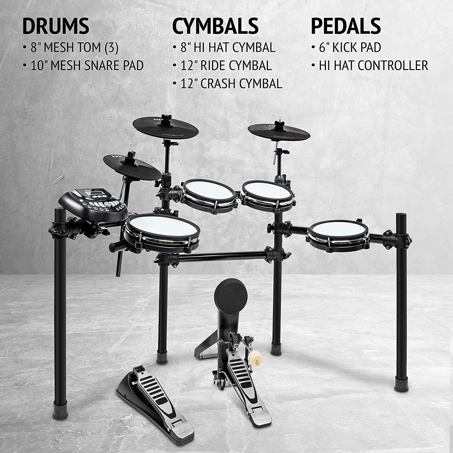 LyxJam 8-Piece Electronic Drum Set, Adult, Professional Electric Drum Set