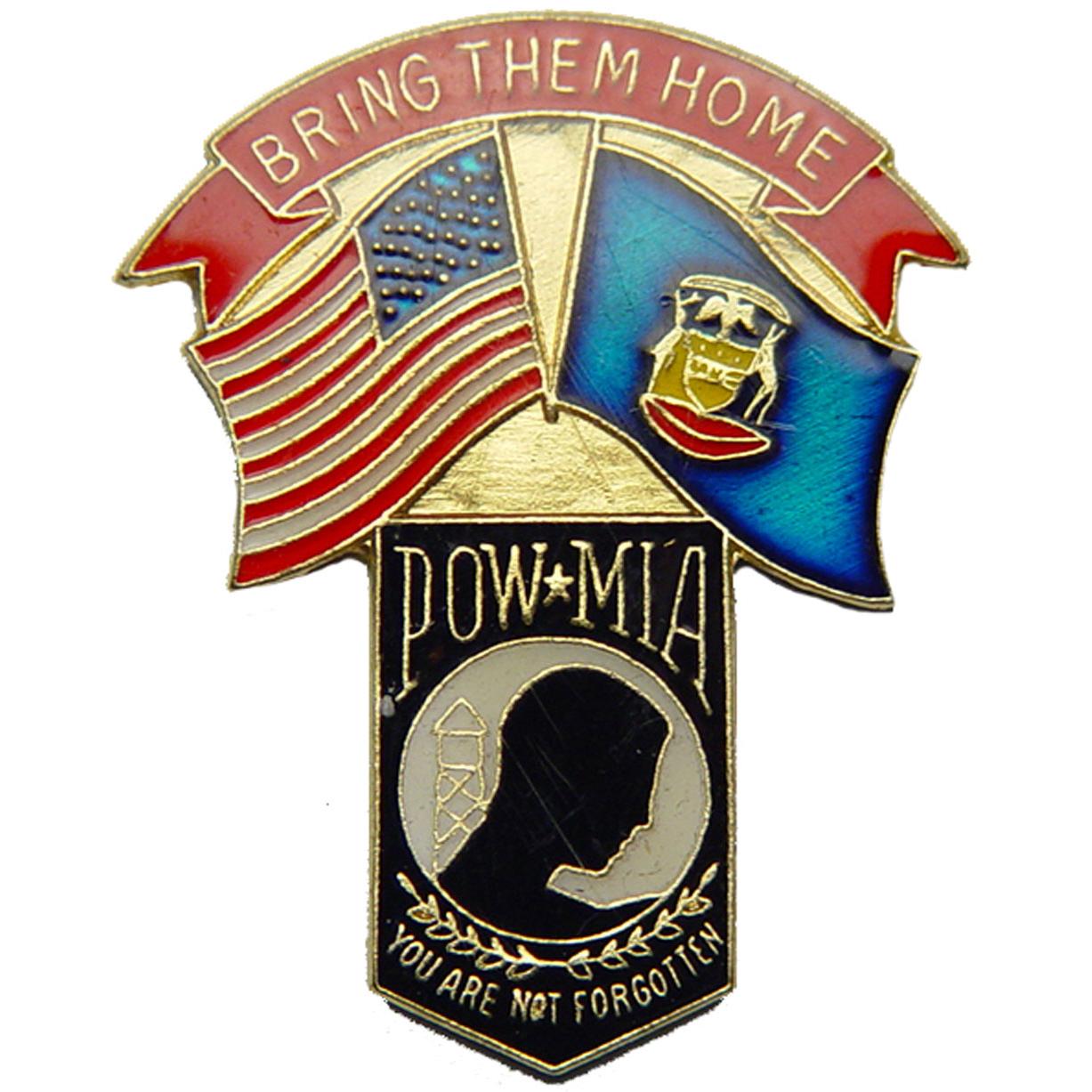 American POW &#x26; Michigan Flags Pin 1 1/4&#x22;