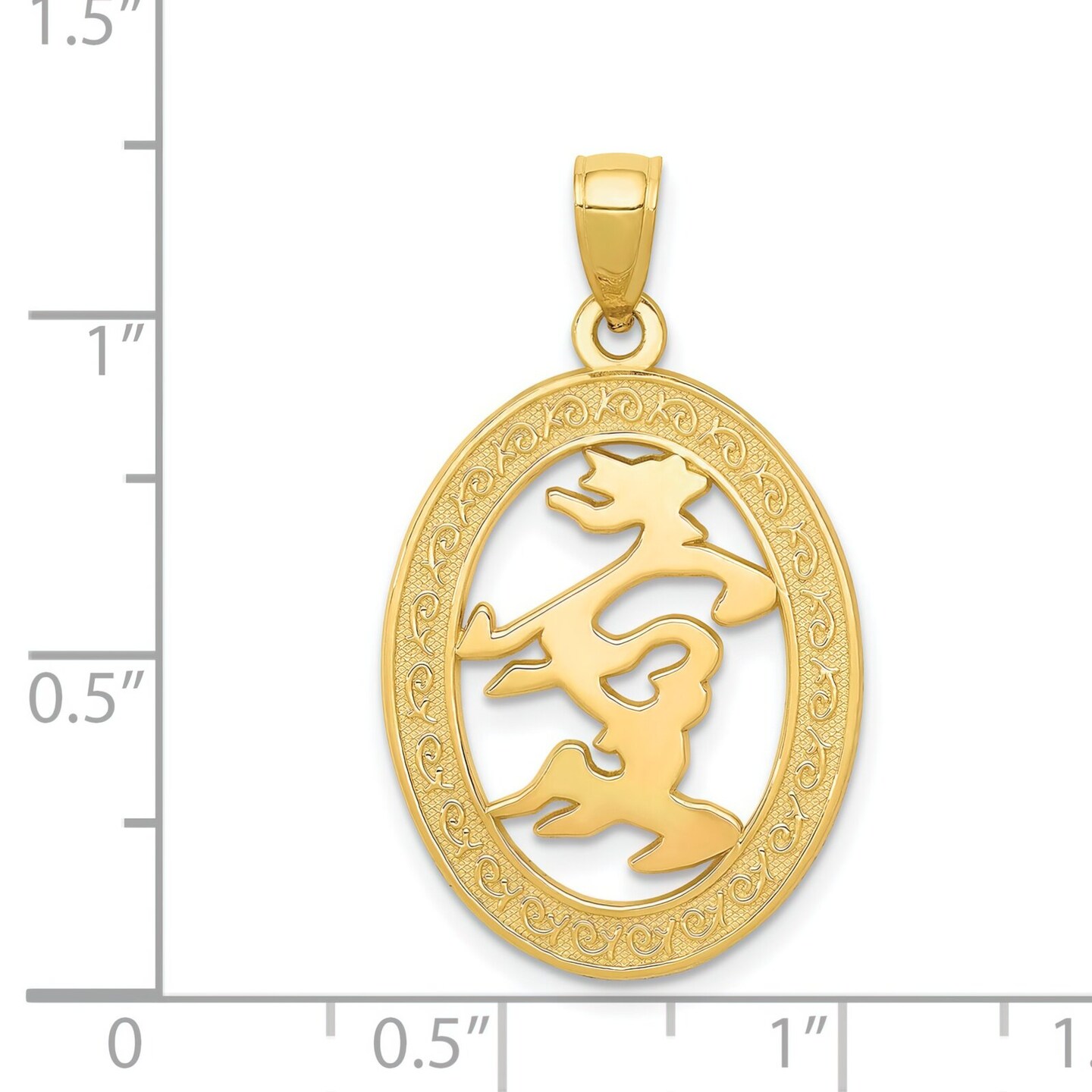 14K Yellow Gold Chinese Happiness Symbol Charm Pendant Jewerly 32mm x 15mm