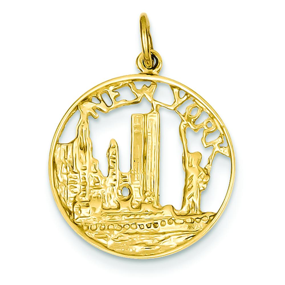 14K Yellow Gold New York City Charm Polished Jewelry 25mm x 18mm
