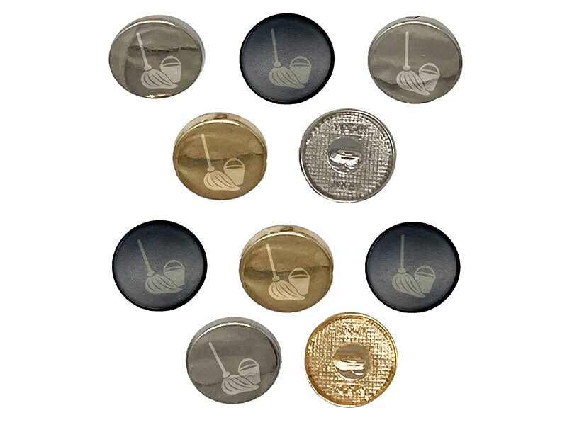 Mop and Bucket Cleaning 0.6&#x22; (15mm) Round Metal Shank Buttons for Sewing - Set of 10