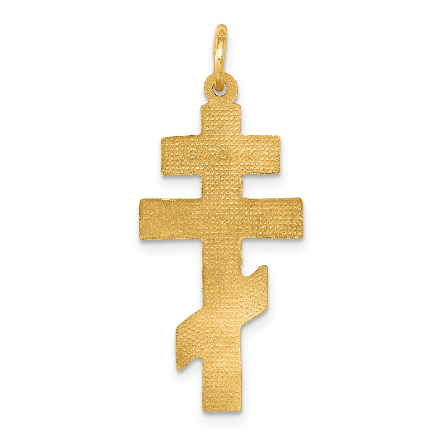 14K Yellow Gold Diamond-Cut Eastern Orthodox Cross Pendant Jewerly 32mm x 13mm