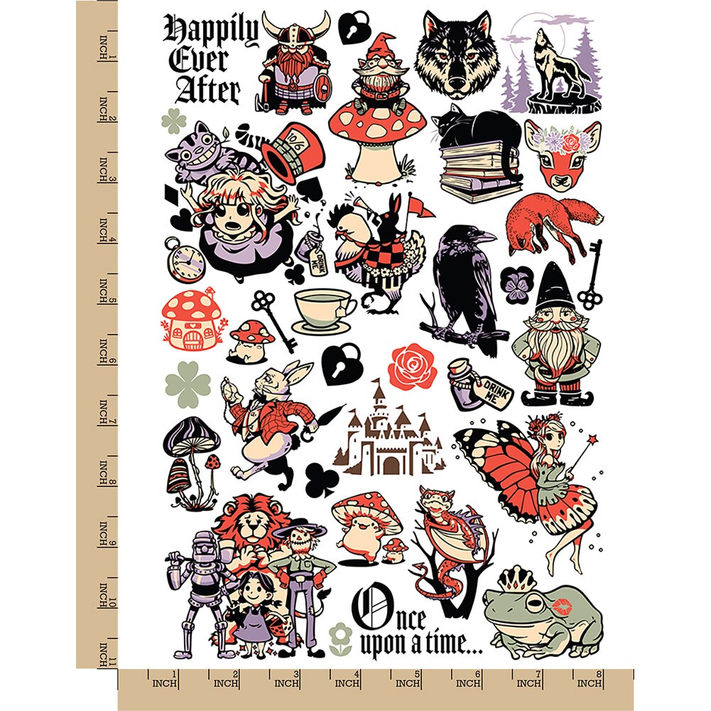 Fiction Fables Fairytales Fantasy Temporary Tattoo Water Resistant Fake Body Art Set Collection