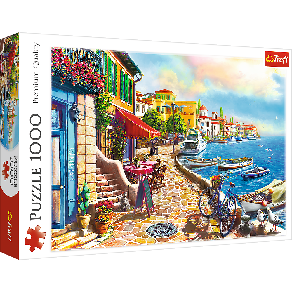 1000 Piece Jigsaw Puzzles, Sunny Embankment, Coastal City, Ocean, Adult Puzzles, Trefl 10527
