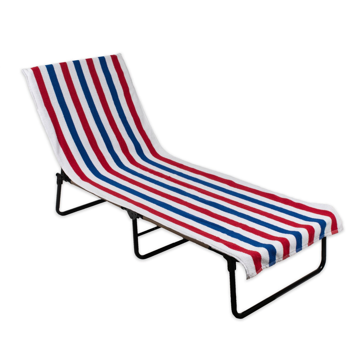 J&#x26;M Red, White and Blue Stripe Lounge Chair Beach Towel With Top Fitted Pocket 26x82