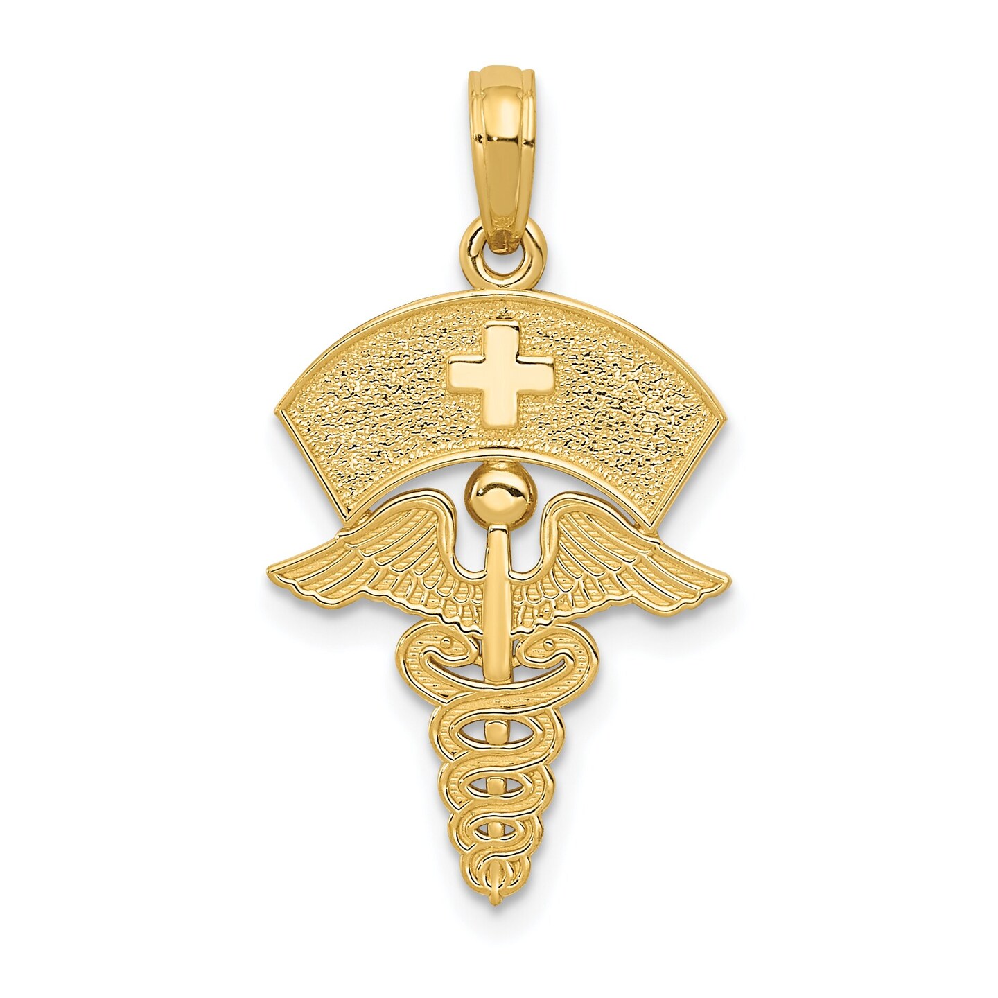 14K Gold Nurses Cap & Caduceus Charm Nursing Pendant 30 X 15mm Jewerly