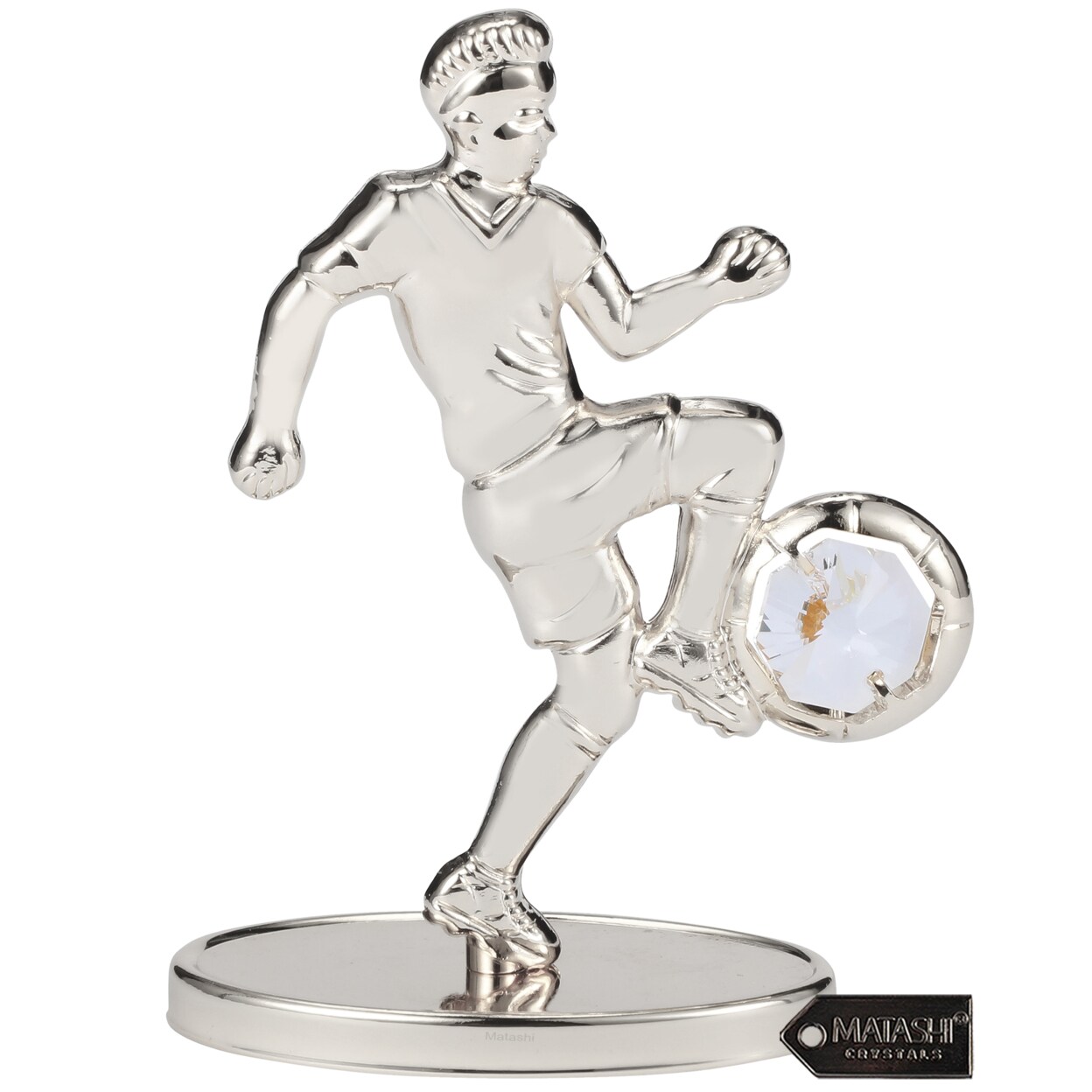 Matashi Silver Plated Soccer Football Player Figurine W/ Crystals Tabletop Football Ornament Gift For Sports Fan Desk