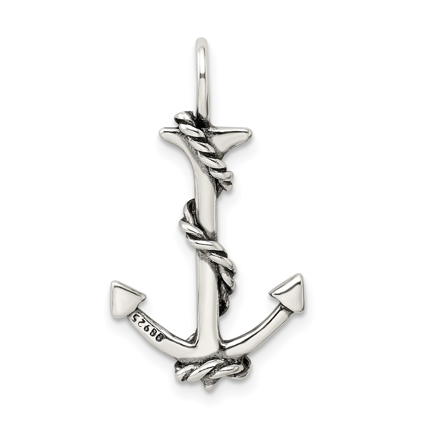 Sterling Silver 3D Antiqued Fouled Anchor Pendant Jewerly 30.3mm x 16.6mm
