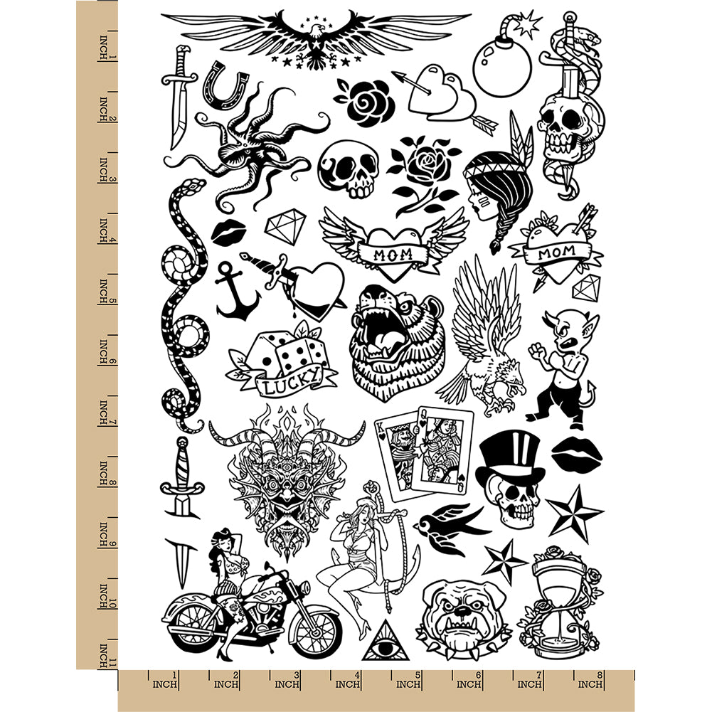 American Traditional Vintage Old Style Temporary Tattoo Water Resistant Fake Body Art Set Collection