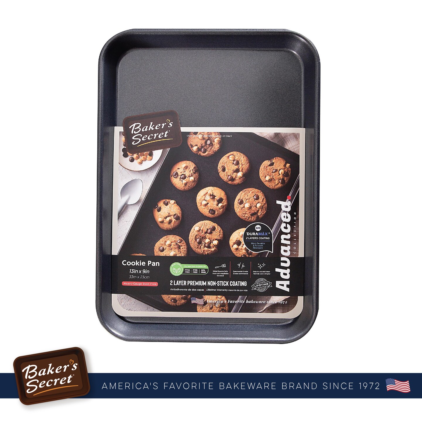 Baker&#x27;s Secret Nonstick Small Size Cookie Sheet 13&#x22; x 9&#x22;, Carbon Steel Small Size Cookie Tray 2 Layers Food-Grade Coating, Non-stick Cookie Sheet, Bakeware Baking Accessories - Advanced Collection