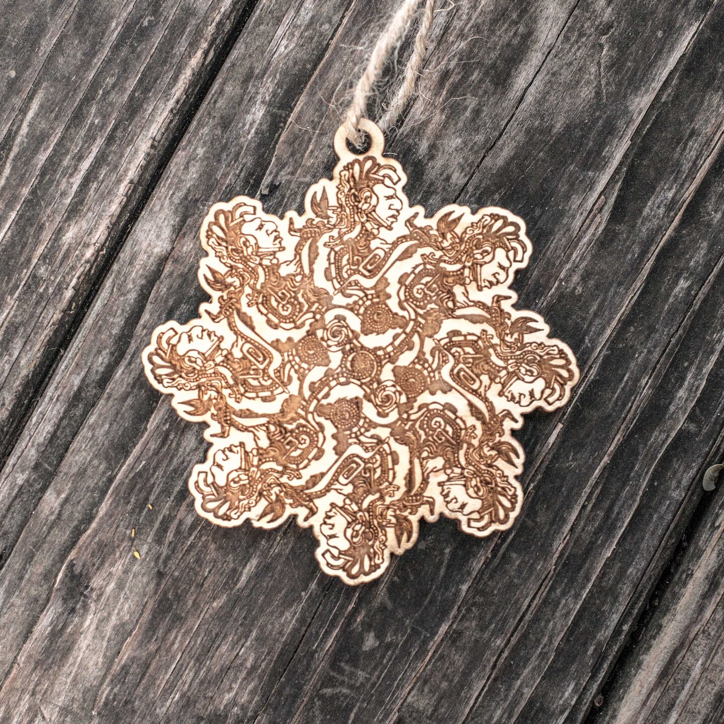 Ornament - Aztec Snowflake- Raw Wood 4x4in Ornament - Aztec Snowflake- Raw Wood 4x4in