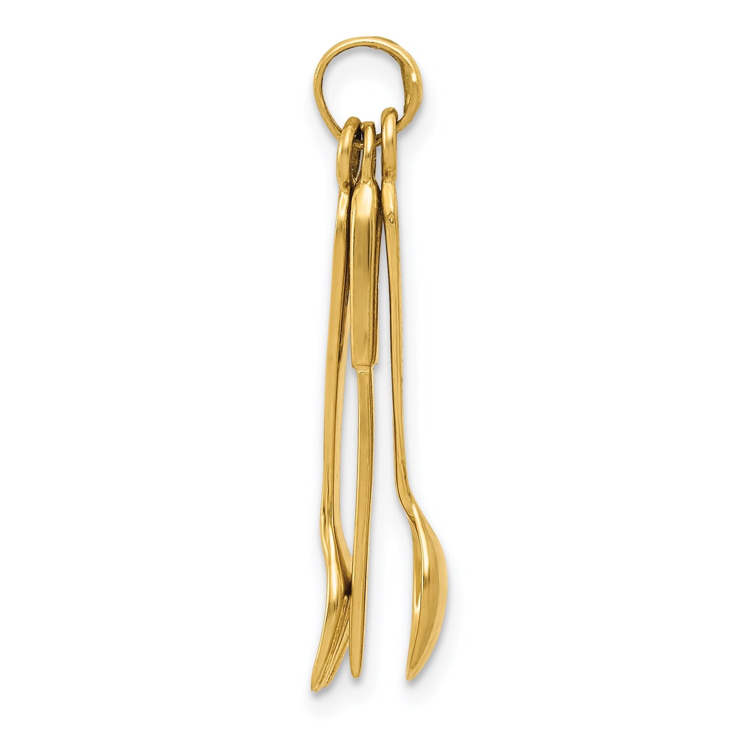 14K Yellow Gold 3D Knife Fork & Spoon Charm Silverware Jewerly 29mm x 15mm